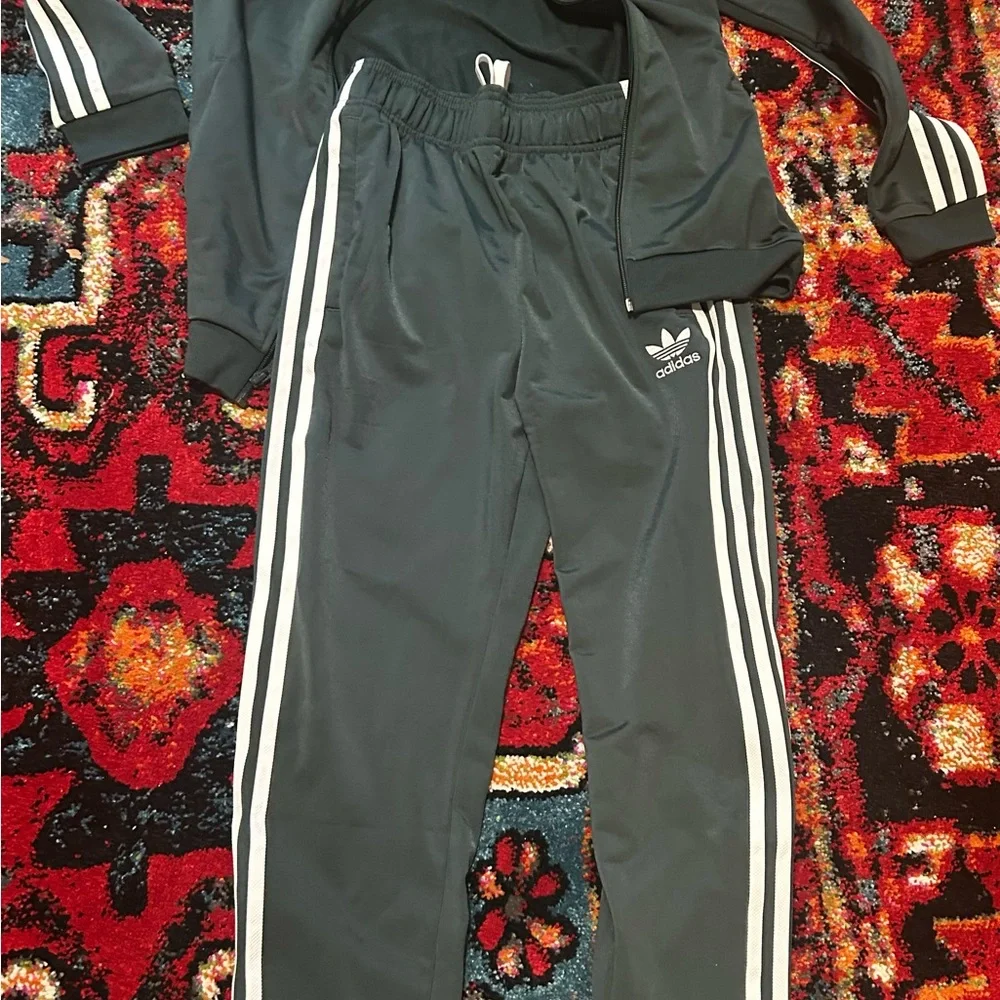 Adidas Dark GreenTrack Jacket with White Stripes - Boys 11-12 - Picture 2 of 3